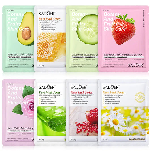 8pcs Natural Plant Face Masks – Hydration & Care for Radiant Skin