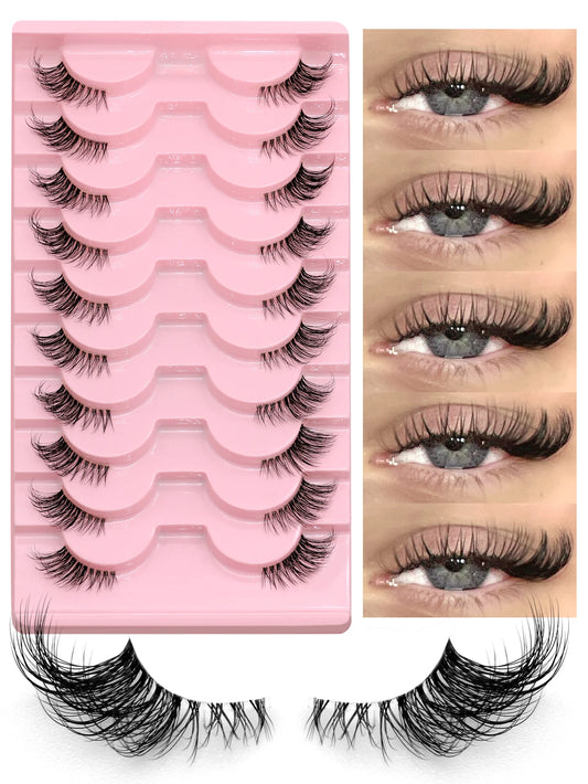GROINNEYA Half Lashes – Natural Faux Mink Wispy Eyelash Extensions with Clear Band