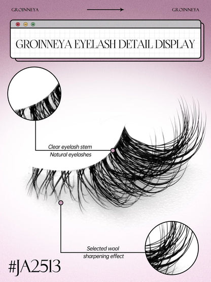 GROINNEYA Half Lashes – Natural Faux Mink Wispy Eyelash Extensions with Clear Band